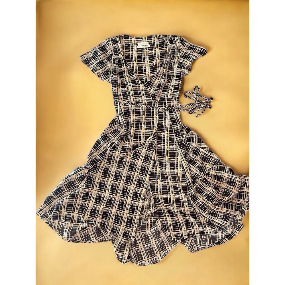 Urban Outfitters Abstract Wrap Midi Dress XS French Girl Coquette Ruffle Boho
